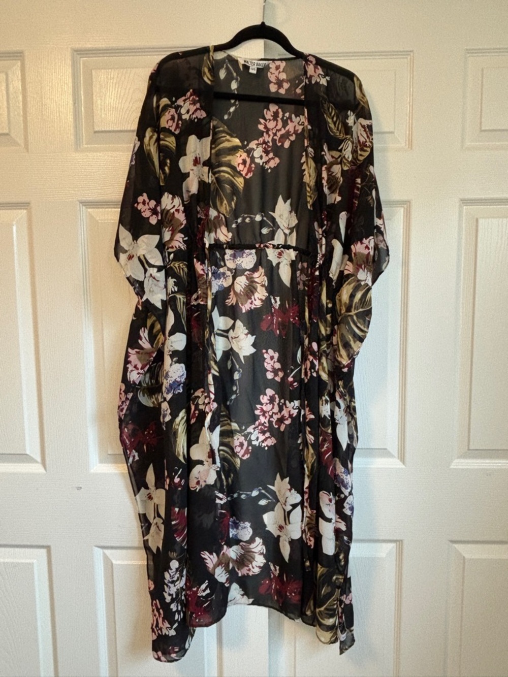 Walter Baker Black Floral Sheer Tunic with Pink, White & Green Accents